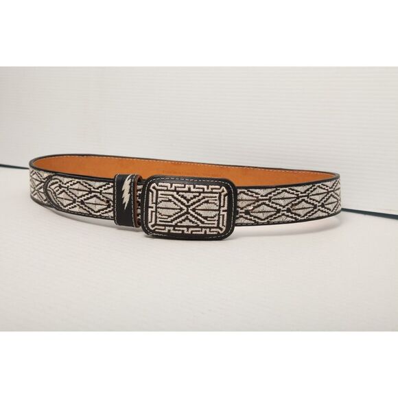 Potrillo Salvaje Western Belts 36 Leather Embroidered Western Black White
